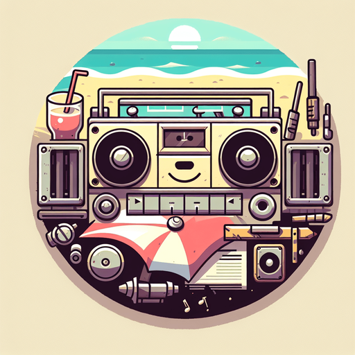 Create a cartoon-style illustration of a mix of a beach radio. Front View.
Single Game Texture. In-Game asset. 2d. Blank background. High contrast. No shadows.