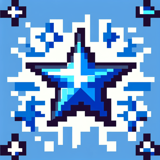 A tiny blue star. pixelart..
Single Game Texture. In-Game asset. 2d. Blank background. High contrast. No shadows.