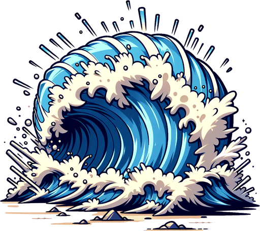 create a cartoon-style illustration of a wave crash, front view.
Single Game Texture. In-Game asset. 2d. Blank background. High contrast. No shadows.