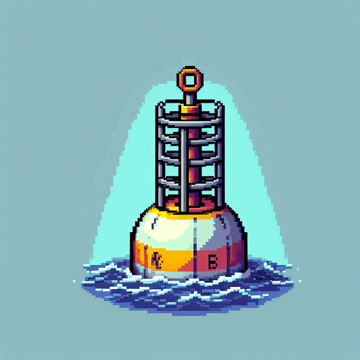 8 bit. cartoon. big buoy. floating in the water.  in game asset. no background. Single Game Texture. In-Game asset. 2d. Blank background. High contrast. No shadows.