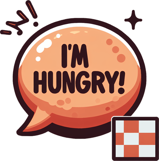 Create a cartoon-style illustration of a speech bubble that is written I'm Hungry!.
Single Game Texture. In-Game asset. 2d. Blank background. High contrast. No shadows.