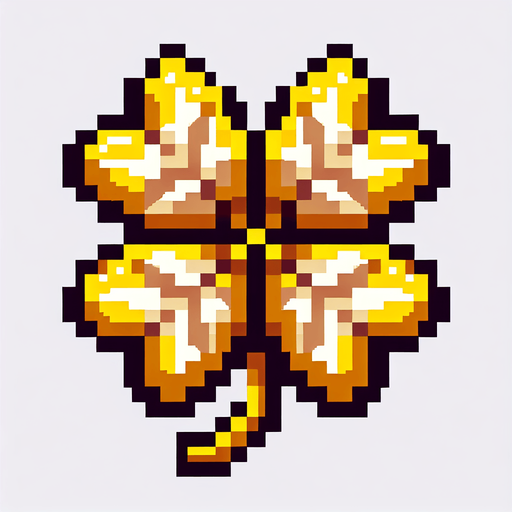 pixel art of a 4 leaf yellow clover..
Single Game Texture. In-Game asset. 2d. Blank background. High contrast. No shadows.