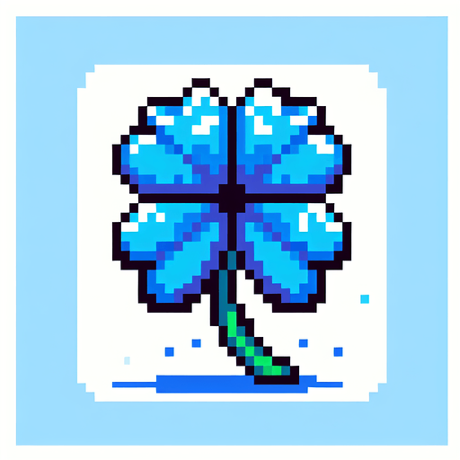 pixel art of a 4 leaf sky blue clover..
Single Game Texture. In-Game asset. 2d. Blank background. High contrast. No shadows.