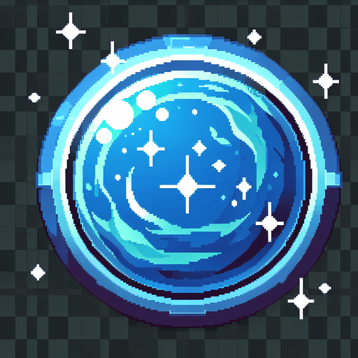 blue semi transparent magical seal, I want the art style to reflect a classic 16-bit retro pixel art aesthetic, reminiscent of early 1990s RPGs with vibrant colors.
Single Game Texture. In-Game asset. 2d. Blank background. High contrast. No shadows.