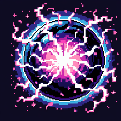 dark electric ball, 8bit, cartoon..
Single Game Texture. In-Game asset. 2d. Blank background. High contrast. No shadows.