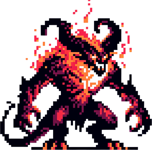 A fierce balrog. Pixelart. Single Game Texture. In-Game asset. 2d. Blank background. High contrast. No shadows.