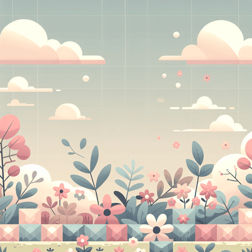 Background for relaxing puzzle game. Pastel colors, flat shaded, vector art. Flowers. Blocks. Relaxing. Clouds
Single Game Texture. In-Game asset. 2d. Blank background. High contrast. No shadows.