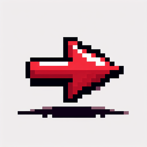 pixel art of red directional arrow.
Single Game Texture. In-Game asset. 2d. Blank background. High contrast. No shadows.