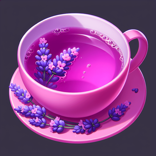 Lavender tea on pink cup Single Game Texture. In-Game asset. 2d. Blank background. High contrast. No shadows. Single Game Texture. In-Game asset. 2d. Blank background. High contrast. No shadows.