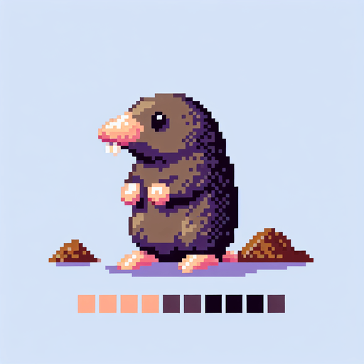 pixel art. mole standing up..
Single Game Texture. In-Game asset. 2d. Blank background. High contrast. No shadows.