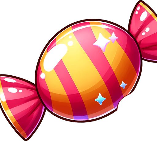 Cartoon candy.
Single Game Texture. In-Game asset. 2d. Blank background. High contrast. No shadows.