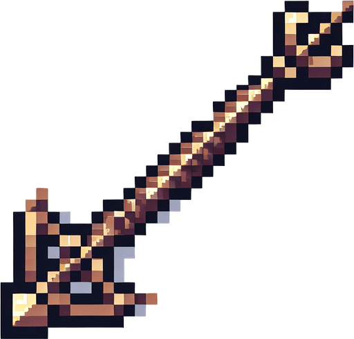 a crossbow bolt made of bronze. straight. pixelart. Single Game Texture. In-Game asset. 2d. Blank background. High contrast. No shadows.