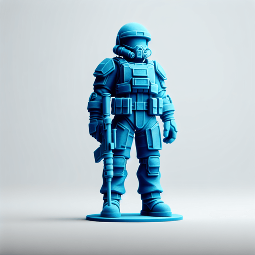 A blue soldier toy Single Game Texture. In-Game asset. 2d. Blank background. High contrast. No shadows.