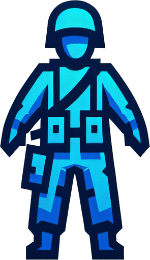 A blue soldier toy Single Game Texture. In-Game asset. 2d. Blank background. High contrast. No shadows.