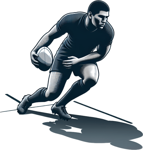 Joueur de rugby qui sont les adversaires tout seule qui s’apprête à plaquer.
Single Game Texture. In-Game asset. 2d. Blank background. High contrast. No shadows.