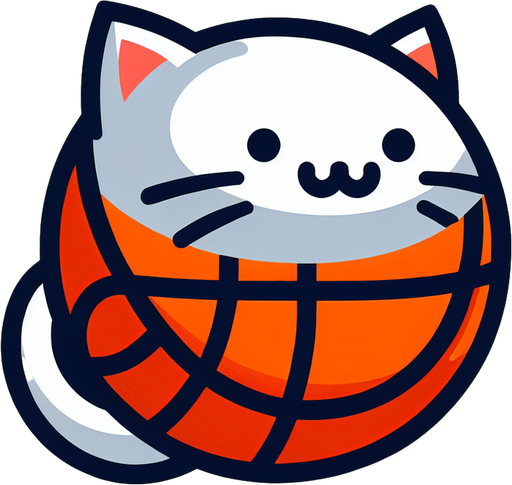 basket ball with cat shape.
Single Game Texture. In-Game asset. 2d. Blank background. High contrast. No shadows.