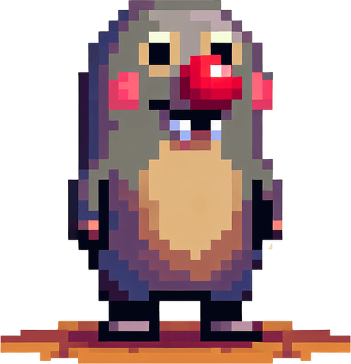 pixel art. mole standing up. clowns nose.
Single Game Texture. In-Game asset. 2d. Blank background. High contrast. No shadows.