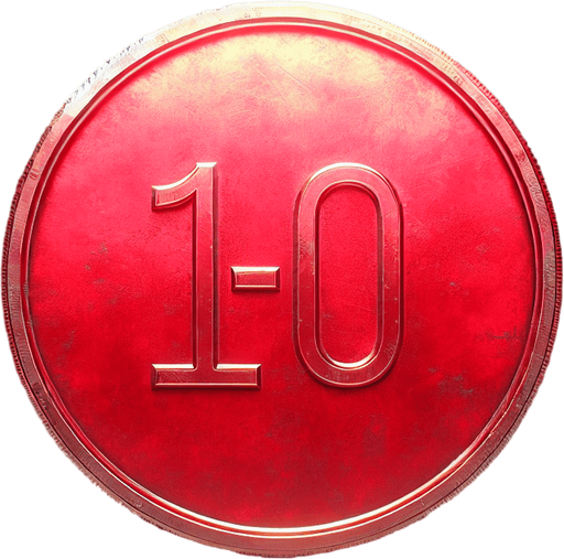 A red coin wher we can see '-10' written on it...
Single Game Texture. In-Game asset. 2d. Blank background. High contrast. No shadows.