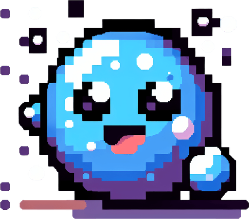 8-bit. cartoon. water bubble.
Single Game Texture. In-Game asset. 2d. Blank background. High contrast. No shadows.