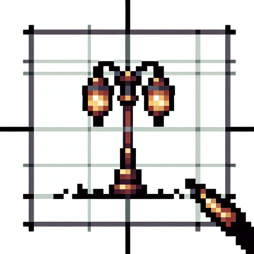 Pixel art street lamp.
Single Game Texture. In-Game asset. 2d. Blank background. High contrast. No shadows.