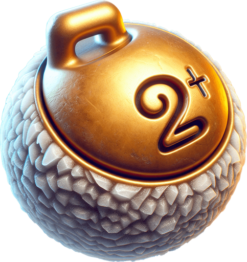 round frozen golden curling ball seen from above. text (+2) inscribed on it. sylized..
Single Game Texture. In-Game asset. 2d. Blank background. High contrast. No shadows.