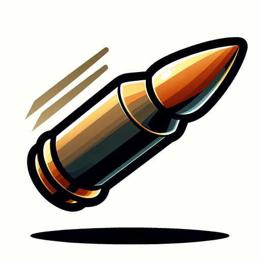 cartoon bullet, sideways, flying right, with empty background.
Single Game Texture. In-Game asset. 2d. Blank background. High contrast. No shadows.