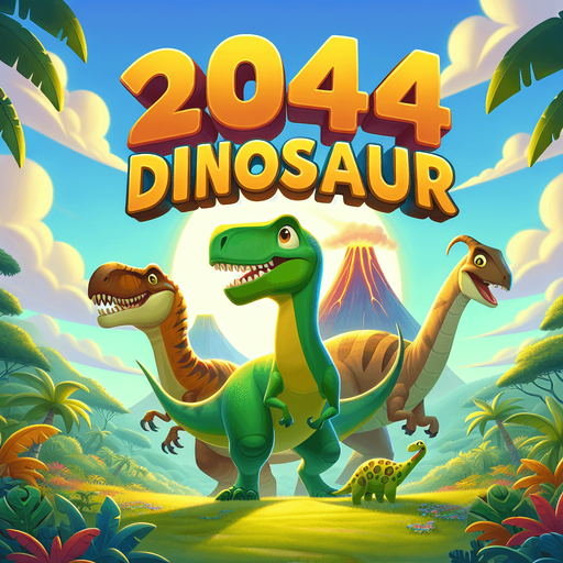 2048 Dinosaur game title cartoon