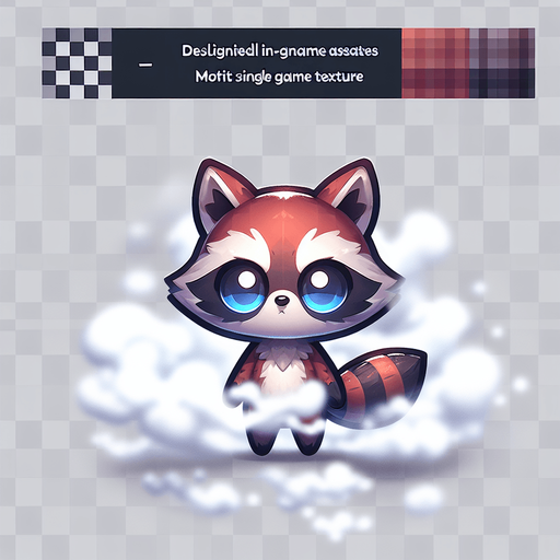 Raccoon Chibi character covered in smoke full bodied transparent background Single Game Texture. In-Game asset. 2d. Blank background. High contrast. No shadows.