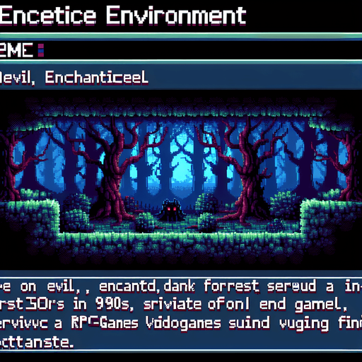 evil enchanted dark forest background, 1st person perspective, I want the art style to reflect a classic 16-bit retro pixel art aesthetic, reminiscent of early 1990s RPGs with vibrant colors..
Single Game Texture. In-Game asset. 2d. Blank background. High contrast. No shadows.