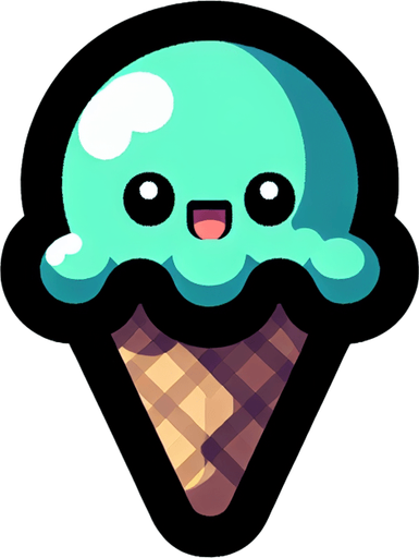 Chibi style pine tree ice cream turquoise Single Game Texture. In-Game asset. 2d. Blank background. High contrast. No shadows. Single Game Texture. In-Game asset. 2d. Blank background. High contrast. No shadows.