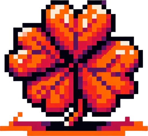 pixel art of a 4 leaf orange clover...
Single Game Texture. In-Game asset. 2d. Blank background. High contrast. No shadows.