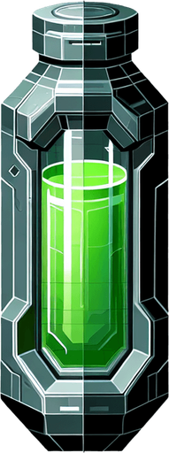 Futuristic terpene vial green Single Game Texture. In-Game asset. 2d. Blank background. High contrast. No shadows.