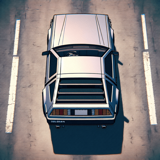 DeLorean car, seen from behind

Top-down, gta2, Single Game Texture. In-Game asset. 2d. Blank background. High contrast. No shadows.isometric