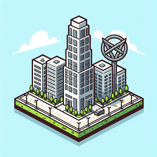 make a city with a sky scaper and a triskelion.
Single Game Texture. In-Game asset. 2d. Blank background. medium contrast. No shadows. cartoony. birdside view. full body. not facing the camera