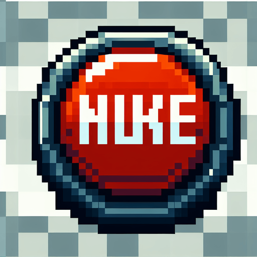 a button with text that says "nuke".
Single Game Texture. In-Game asset. 2d. Blank background. High contrast. No shadows. pixelated