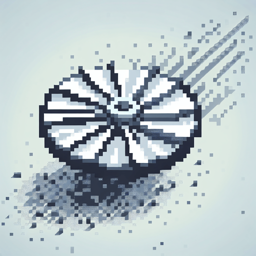 spinning rotor blade. isometric particle effect. pixelated. 8 bit..
Single Game Texture. In-Game asset. 2d. Blank background. High contrast. No shadows.