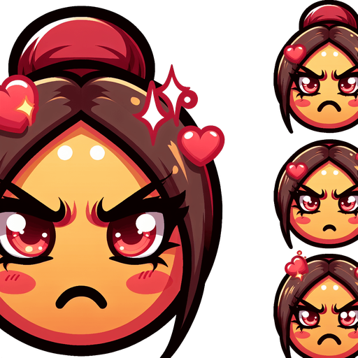 create a cartoon-style illustration of an red girly angry emoji.
Single Game Texture. In-Game asset. 2d. Blank background. High contrast. No shadows.