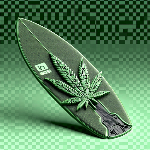 Cannabis plant surfboard transparent background on its side green in shape of cannabis leaf technological futuristic tech 8bit Single Game Texture. In-Game asset. 2d. Blank background. High contrast. No shadows Single Game Texture. In-Game asset. 2d. Blank background. High contrast. No shadows.