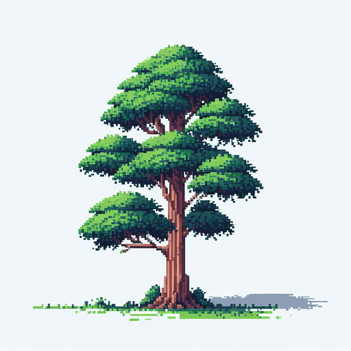 pixel art of a tall, tree.
game asset, 2d, white background, shadowless.