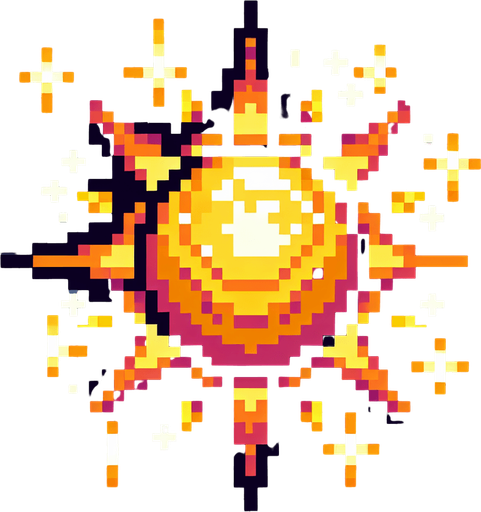 pixel art sun.
Single Game Texture. In-Game asset. 2d. Blank background. High contrast. No shadows.