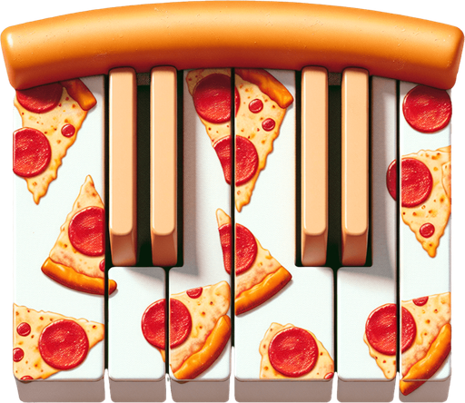 pizza piano keys.
Single Game Texture. In-Game asset. 2d. Blank background. High contrast. No shadows.