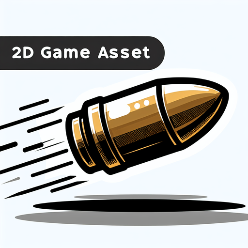 cartoon bullet, sideways, flying right, with empty background.
Single Game Texture. In-Game asset. 2d. Blank background. High contrast. No shadows.