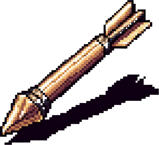 a crossbow bolt made of bronze. straight. pixelart. Single Game Texture. In-Game asset. 2d. Blank background. High contrast. No shadows.