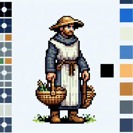 One human medieval villager in a warcraft 2 style Single Game Texture. In-Game asset. 2d. Blank background. High contrast. No shadows.