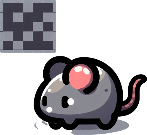 A little gray mouse.
Single Game Texture. In-Game asset. 2d. Blank background. High contrast. No shadows.