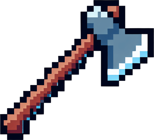 8bit, cartoon, axe.
Single Game Texture. In-Game asset. 2d. Blank background. High contrast. No shadows.