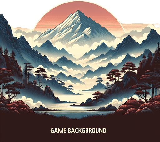 a japanees ninja game landscape background with montains far.