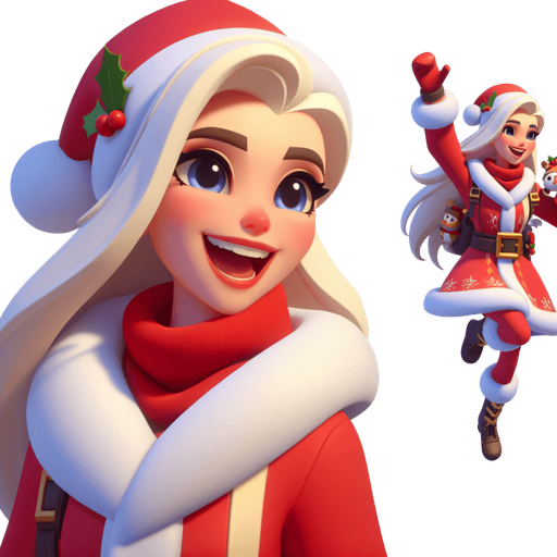 a christmas poster showcasing miss santa clause Single Game Texture. In-Game asset. 2d. Blank background. High contrast. No shadows.