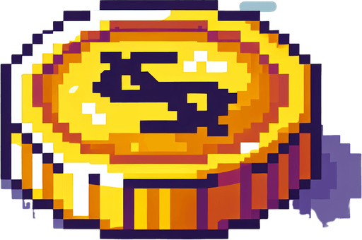 8-bit. cartoon. gold coin. in game asset. Single Game Texture. In-Game asset. 2d. Blank background. High contrast. No shadows.