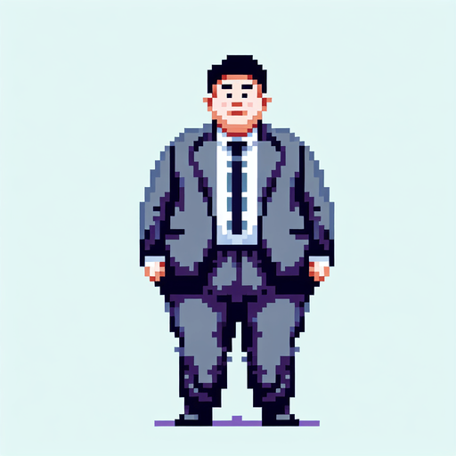 Pixel art of a short, fat, Korean dictator. Full body shot..